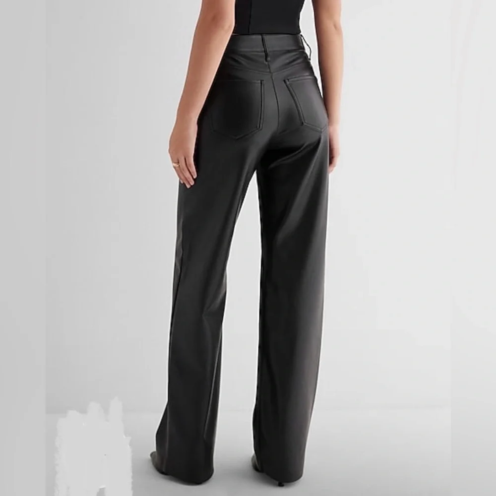 EXPRESS Black Faux Leather Wide Leg Pants - Picture 2 of 9